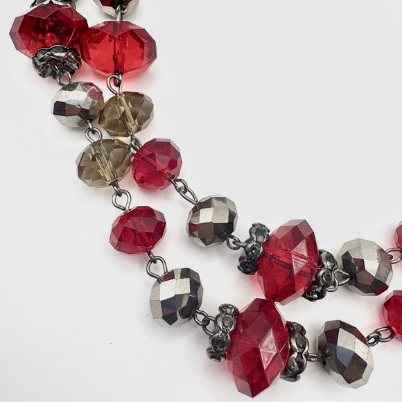 Trifari Faceted Bead & Rhinestone Rhondelle Double Layer Gunmetal Necklace - Picture 3 of 5